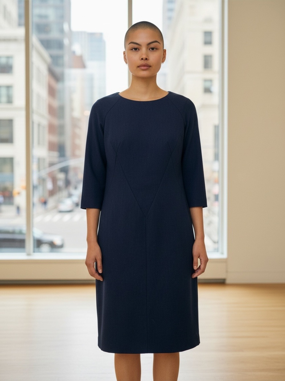 Daniel Hechter Navy Shift Dress with Three-Quarter Sleeves
